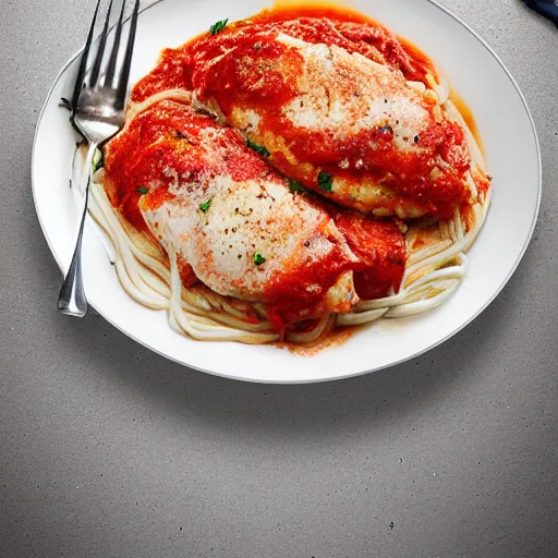 Prompt: chicken parmesan, 4k. photorealistic, awesome,