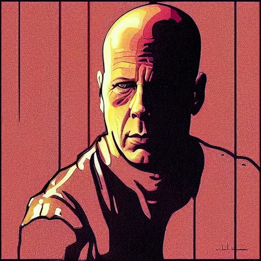 Image similar to “ bruce willis retro minimalist portrait by jean giraud, moebius starwatcher comic, 8 k ”