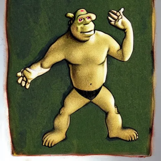 Prompt: shrek cave painting