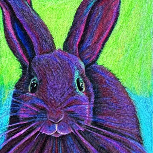 Prompt: melted crayon portrait of a grey rabbit