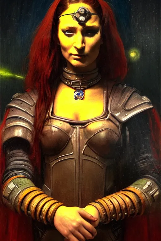 Prompt: character portrait cyberpunk starcraft terran warhammer 4 0 k space marine tech priest warrior princess ( ( ( ( ( ( ( ( totally definitely not negative no not mona lisa inspired ) ) ) ) ) ) ), character design, painting by gaston bussiere, katsuya terada, frank frazetta, tom of finland, trending on artstation