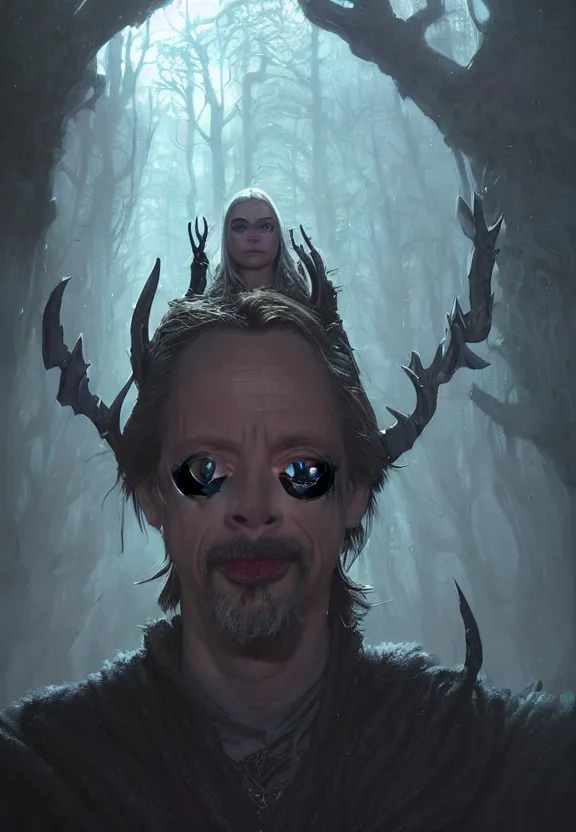 Image similar to highly detailed medium shot portrait of steve buscemi as a fantasy warlock, in skyrim, stephen bliss, unreal engine, fantasy art by greg rutkowski, loish, rhads, ferdinand knab, makoto shinkai and lois van baarle, ilya kuvshinov, rossdraws, tom bagshaw, global illumination, radiant light, detailed and intricate environment