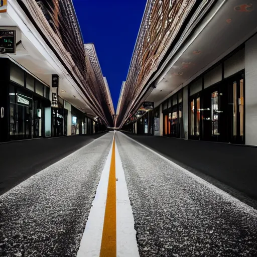 Image similar to beautiful fuzzy liminal photograph of an empty road in a shopping district, end of the road