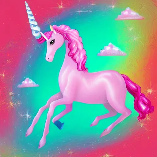 Image similar to pink unicorn, harmony of the universe, digital art