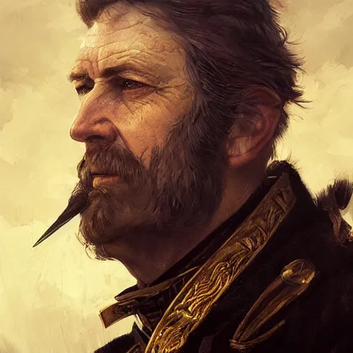 Image similar to Portrait of a middle aged general with big sideburns, muttonchops, mutton chops, detailed face, fantasy, highly detailed, cinematic lighting, digital art painting by greg rutkowski