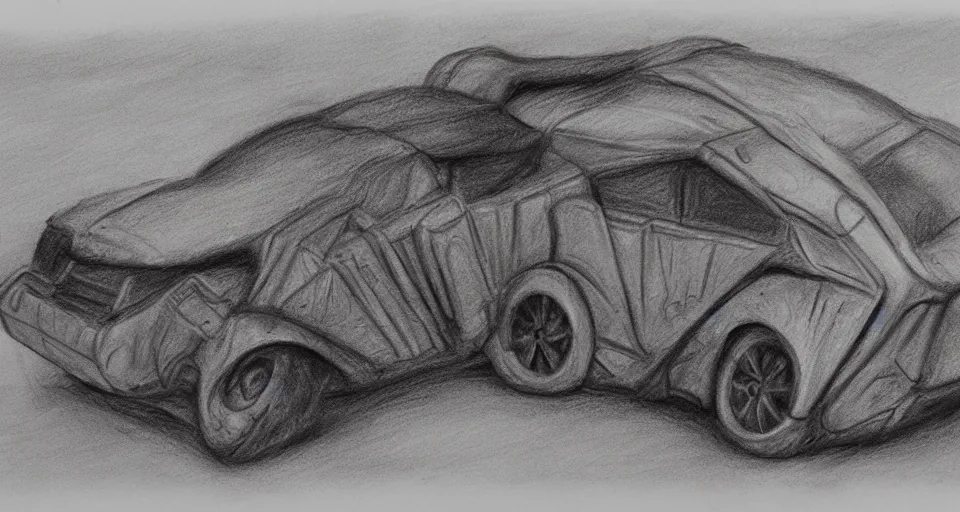 Image similar to graphite drawing of a stylized cartoony fury road car