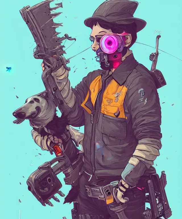 Image similar to a portrait of a cyberpunk corgi holding a chainsaw, fantasy, elegant, digital painting, artstation, concept art, matte, sharp focus, illustration, art by josan gonzalez