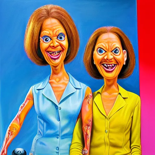 Image similar to beautiful lifelike painting of the peanut sisters, hyperreal detailed facial features and uv lighting, art by ed roth and basil wolverton