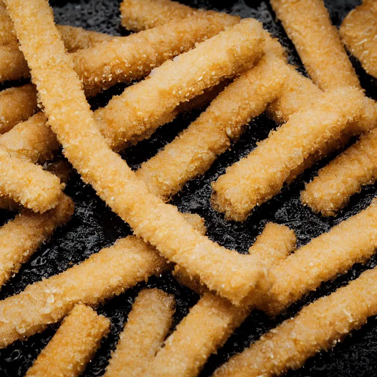 Image similar to Soaking wet soggy fish stick drenched with a stream water from a faucet on a moist wet plate. Very wet delicious crusty fish sticks. Macro lens close up 4K food commercial shot