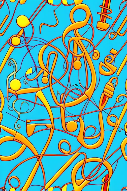 Prompt: seamless 2 d pattern of abstract musical instruments, highly detailed, designed by henri matisse, graphic design, 8 k, 4 k