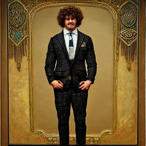 Prompt: Ben Askren, wearing an ornate suit, intricate painting, highly detailed