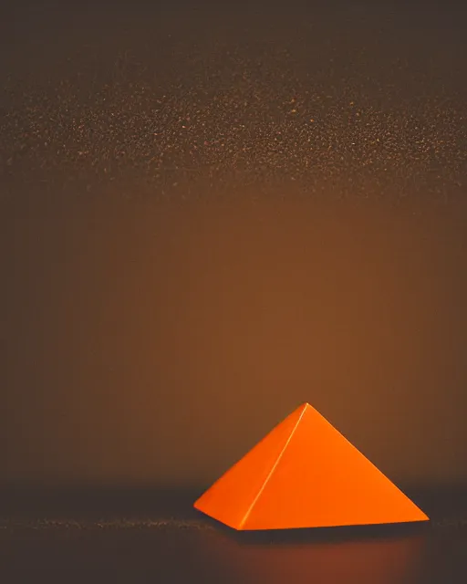 Image similar to a tiny glowing orange pyramid floating above an open hand facing up