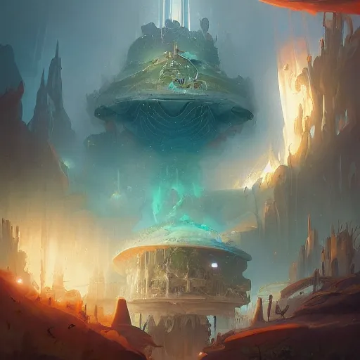 Prompt: a painting by Peter Mohrbacher, lost city of atlantis, fantastical underwater city, coral, artstation