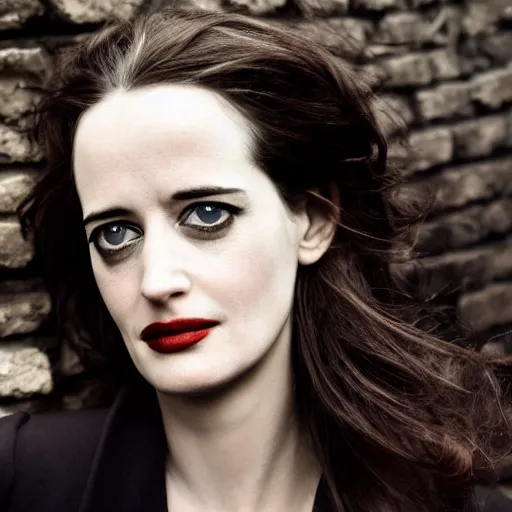 Image similar to closeup portrait of eva green in a winter london street, photograph, natural light, sharp, detailed face, magazine, press, photo, Steve McCurry, David Lazar, Canon, Nikon, focus