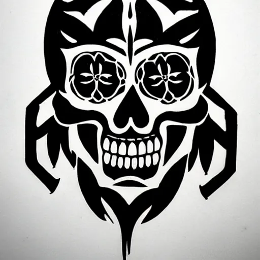 Image similar to tattoo design, stencil, tattoo stencil, traditional, a world famous tattoo of a geometric skull