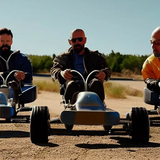 Prompt: Breaking Bad cast go-karting on a track