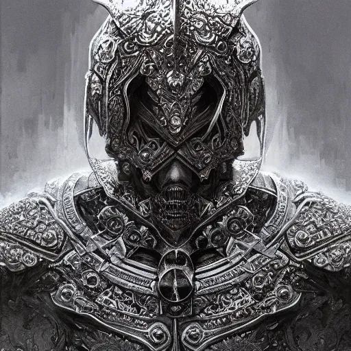 Image similar to 'a highly detailed character portrait of a radiant paladin, ornate gothic armor, intricate, digital painting, artstation, intricate, concept art, smooth, sharp focus, illustration, art by Zdzislaw Beksinski'