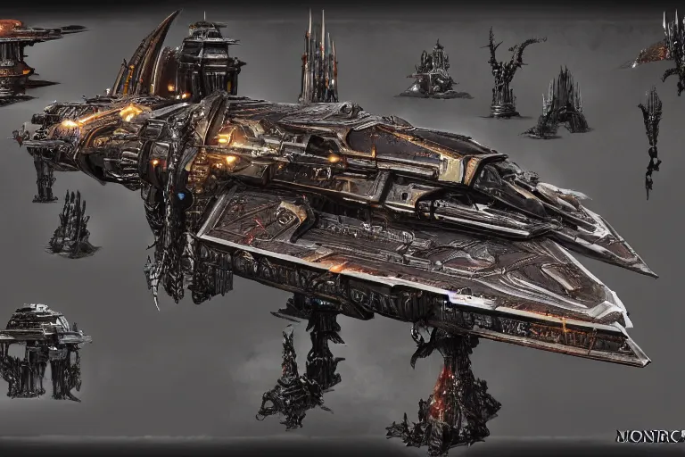 Image similar to monolothic space ship, warhammer 40k, dark souls 3 level, epic scale, gothic scifi