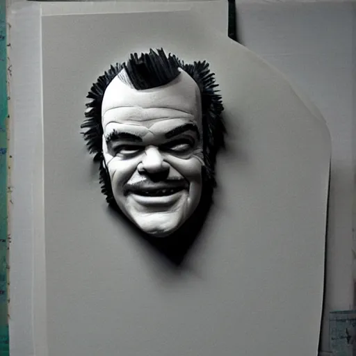 Image similar to a cut paper sculpture of jack nicholson in one flew over the cuckoo's nest