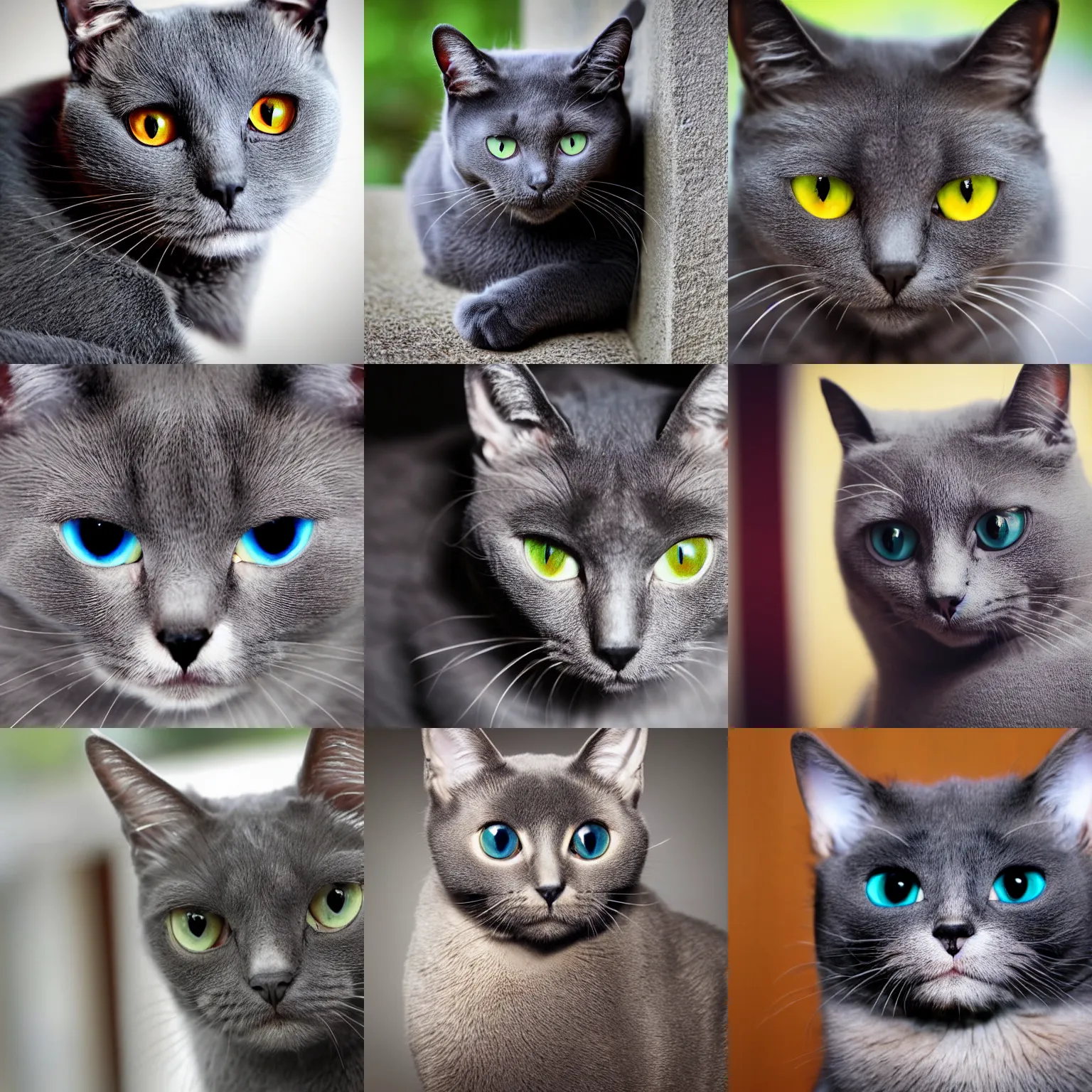 Prompt: dark grey cat with huge eyes