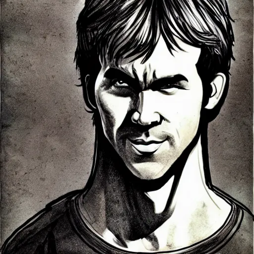 Image similar to Ryan Reynolds disguised as Shaggy from Scooby Doo, concept art, sharp focus, illustration in pen an ink