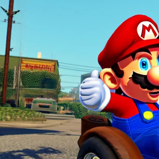 Prompt: a screen shot of mario in gta 6