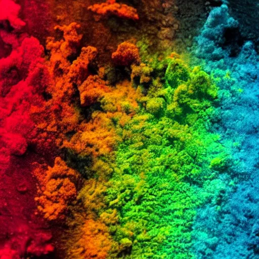 Prompt: photo of an extreme chemical reaction, entire spectrum of colors in the explosion