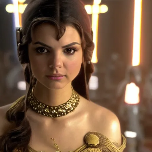 Image similar to victoria justice as princess padme in star wars episode 3, 8k resolution, full HD, cinematic lighting, award winning, anatomically correct