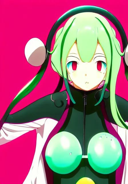 Image similar to portrait of a beautiful slime woman by aramaki shinji, tsurumaki kazuya, smug, 8 k, hd, saturated, flcl, hyperreality, fate grand order, symmetry