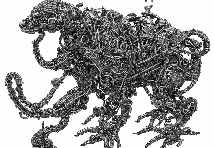 Prompt: spacious highly detailed ornate filigreed convoluted ornamented elaborate cybernetic rat standing in a white void, full body, character design