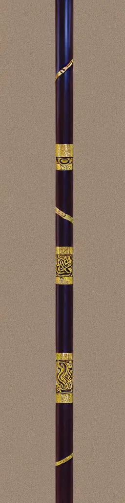 Image similar to single wooden long straight thin ninja fighting staff decorated with oriental ornaments, polished, weapon, highlight, vertical, centred, highly symmetric, sci - fi, fantasy, japan, dnd, close shot, bright uniform background, directional lighting, digital art, hyperrealism, award winning, 8 k