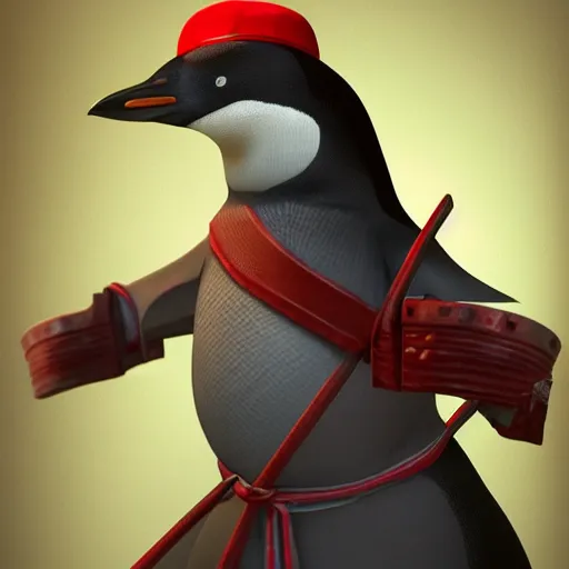 Prompt: penguin working as a blacksmith wearing red glasses on top of his head hammering the legendary sword, hyperrealisim, Cinema 4D, sophisticated and complex digital painting, sharp focus, 8k resolution, high realistic, trending on artstation