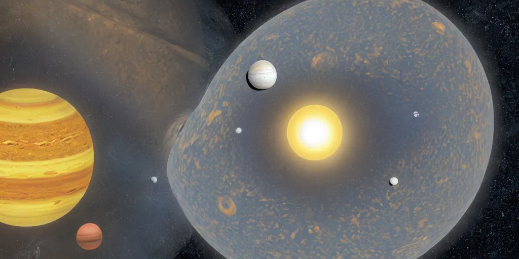 Image similar to view of the solar system, the sun, planets, earth, dark sky, deep space, kodak gold 2 0 0, unreal engine 5