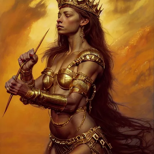 Prompt: highly detailed portrait of a majestic lioness queen in the form of a beautiful woman. d & d. art by donato giancola, eugene delacroix, ruan jia, martin schoeller. trending on artstation, intricate details, energetic composition, golden ratio, concept art, illustration, elegant art, global illuminaition