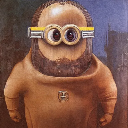 Prompt: Minions oil painting by Leonardo Da Vinci, detailed