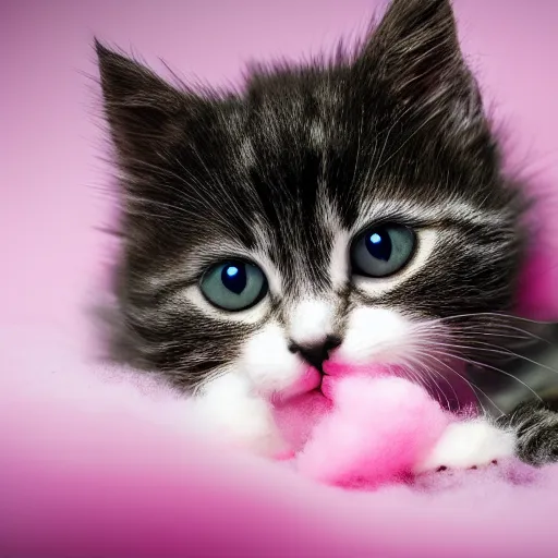 Image similar to photo of a kitten made out of cotton candy, 4k