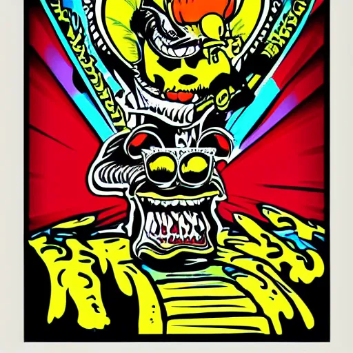 Image similar to velvet art coloring poster ratfink style