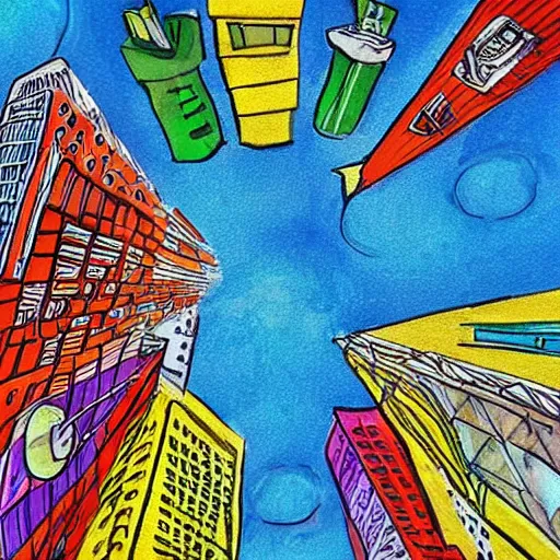 Image similar to a world enriched by health, cities flourishing, nature befriended and grow over buildings, high quality sketch art, optimistic, hopeful, colorful