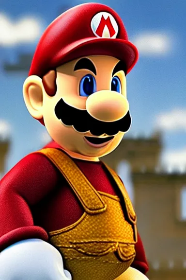 Image similar to “ very intricate photorealistic photo of a a realistic human version of super mario in an episode of game of thrones, photo is in focus with detailed atmospheric lighting, award - winning details ”