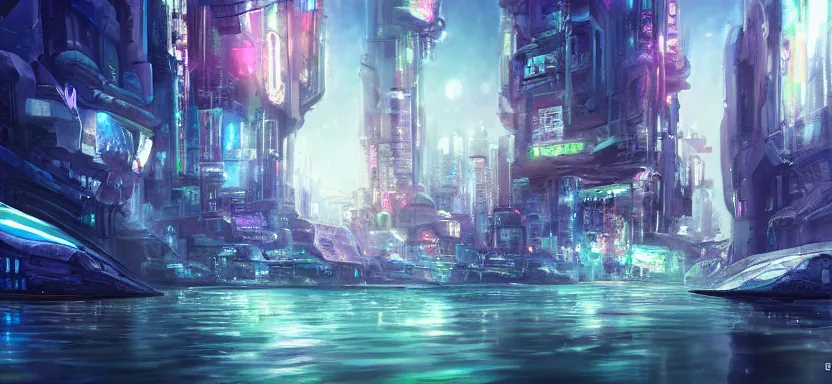 Image similar to beautiful masterpiece painting of a futuristic city under the sea, cyberpunk, digital art 8k,