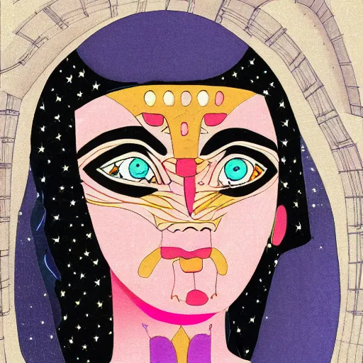 Image similar to a geometrical portrait of galaxy girl in zork dynasty style