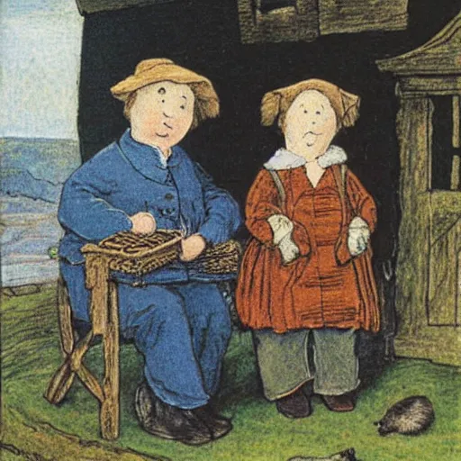 Image similar to portrait of xalvin and homes, detailed, by beatrix potter