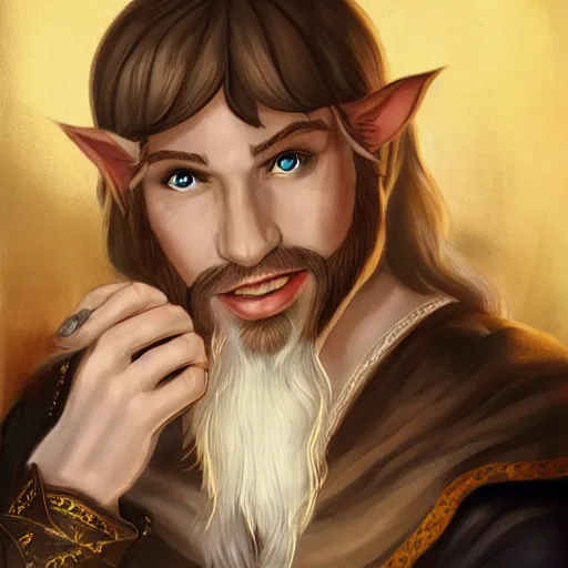 Prompt: A male white half elf with magic. Tavern. Fantasy. D&D. Portrait.