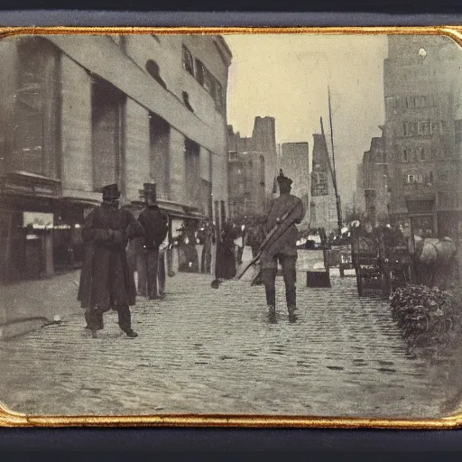 Image similar to 1 9 th century photo of vincent van gogh painting plein air in new york, tin type