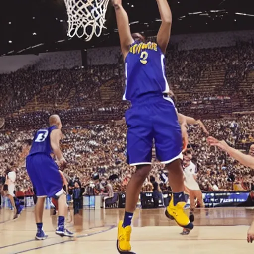 Prompt: photo of basketball player dunking mid-sneeze