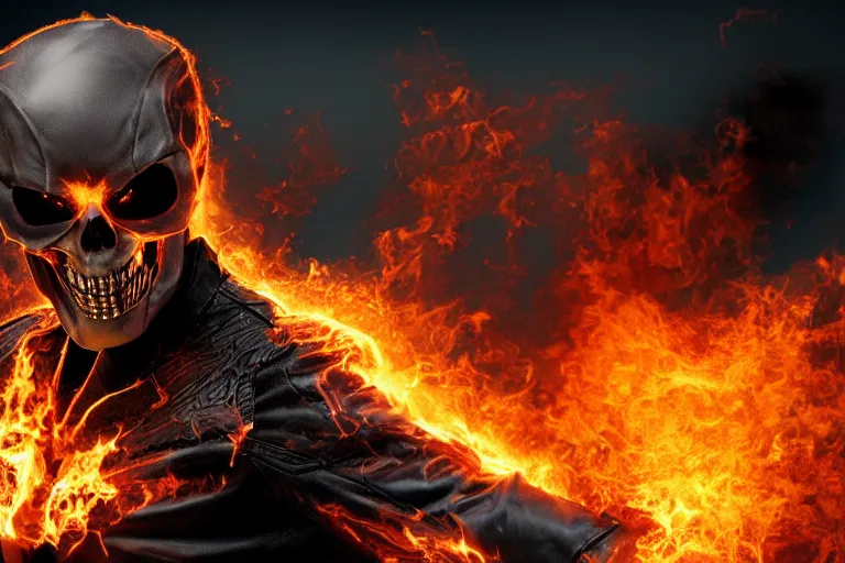 Prompt: Marvel's Ghost Rider, headshot photography, 4K 3D render, desktopography, HD Wallpaper, digital art