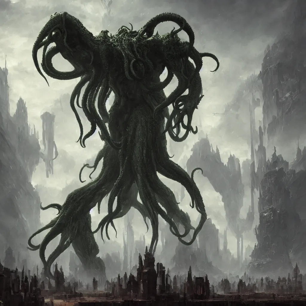 Image similar to cthulhu, huge, towering, gigantic, high octane, 8 k, digital art, magic the gathering, mtg, by greg rutkowski, trending on artstation