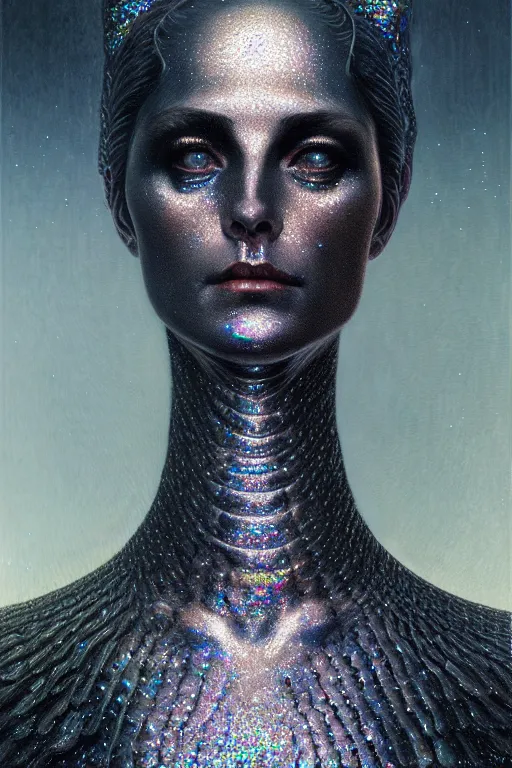 Prompt: pearlescent black lilith! the mother of all demons!!, covered in iridescent glitter!!, raining ash, fine art masterpiece, highly detailed dino valls wayne barlowe machiej kuciara, dramatic lighting, long shot, side angle, uhd 8 k, sharp focus