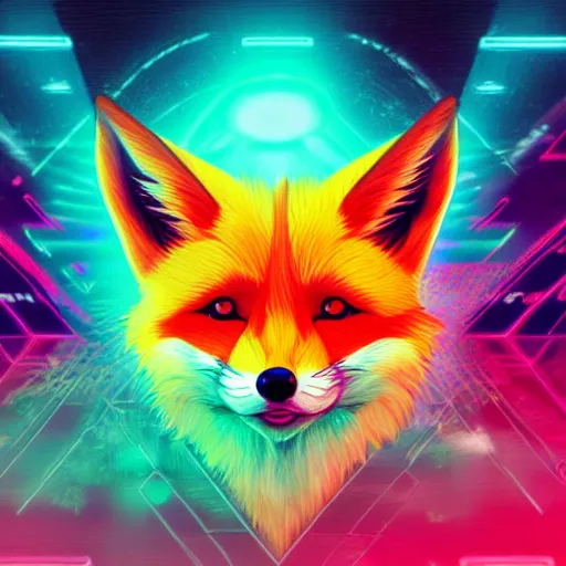 Prompt: digital geometry fox, retrowave palette, digital world, highly detailed, electric breeze, anatomically correct vulpine, synth feel, fluffy face, ear floof, flowing fur, super realism, accurate animal imagery, 4 k digital art