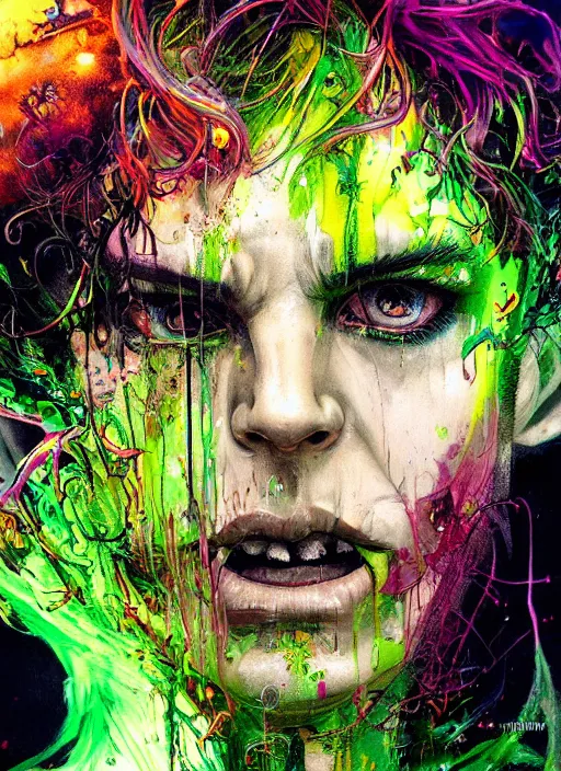 Image similar to a Demon Slayer portrait of Hyundai N Vision 74, tall, pale-skinned, slender with lime green eyes and long eyelashes by Stanley Artgerm, Tom Bagshaw, Arthur Adams, Carne Griffiths, trending on Deviant Art, street art, face enhance, chillwave, maximalist, full of color, glittering